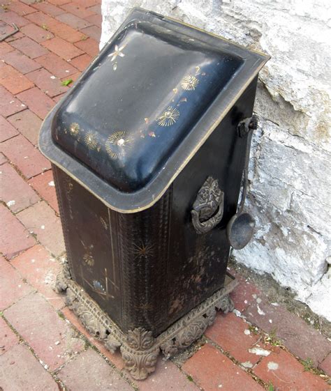 fireplace coal kettle metal box|antique coal storage containers.